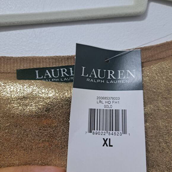 Lauren Ralph Lauren Stylish Grannycore Boatneck Long Sleeve Blouse Gold XL NWT - Picture 2 of 11